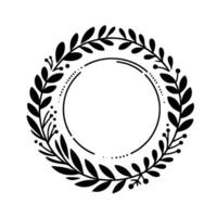 Black and White Botanical Wreath Illustration with a Circular Empty Space for Text or on a White Background. vector