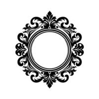 Intricate Black and White Ornamental Round Frame with Detailed Floral and Swirl Elements on a White Background. vector