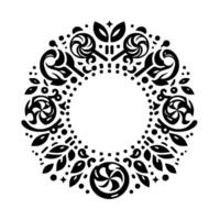 Intricate Black and White Circular Ornament , Featuring Keys, Foliage, and Ornamental Shapes, Centered with a Blank Space. vector