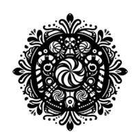 Intricate Black and White Ornament Featuring Swirl Lollipops, Candy Canes, Bows, and Floral Elements in a Symmetrical Composition. vector