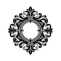 Ornate Black and White Circular Decorative with Floral Elements and a Blank Center, Isolated on White. vector
