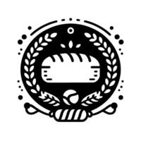 Elegant Black and White Bakery Featuring Loaf of Bread Within a Laurel Wreath, with a Rolling Pin Dough in the Center, Suitable for a Bakery or Bistro. vector