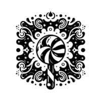 Intricate Black and White Swirly Lollipop in a Decorative Pattern, Edgy and Artistic, Retro Style. vector