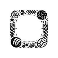 Geometric Floral Border in Black and White with Symbolic Elements and a Central White Square. vector