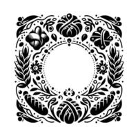 Intricate Black and White Floral Square Frame with a Circular Central Void, Ornamental . vector
