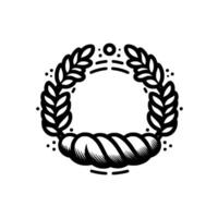 A symmetrically arranged minimalist illustration of a wreath composed of wheat branches and a ropelike base, set against a white backdrop. vector