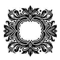 Intricate symmetric black and white decorative with a floral and ornate pattern, featuring a central empty space, on a clean white background. vector