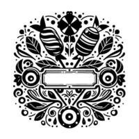 Elegant Black and White Circular Featuring Candies, Leaves, and a Label for Text, Creating a Decorative and Playful Composition. vector