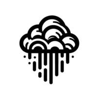 Stylized Black and White Cloud with Rain, Modern Minimalist Weather Symbol, Illustration. vector