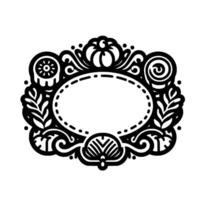 Elegant Black and White Decorative Oval Frame with Ornate Floral and Scrollwork Border , Isolated on White. vector