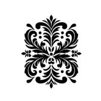 Symmetrical Black and White Floral Damask Pattern with Intricate Leafy and Swirling Elements on a White Backdrop. vector