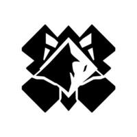 Abstract Geometric Emblem Black and White with Crystallized Form and Symmetrical Composition on a White Background. vector