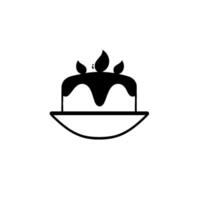 Minimalist Black and White Illustration of a Decorated Cake on a Plate, with Three LeafLike Decorations on Top, Isolated on White. vector
