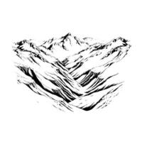 Pen and Ink Landscape Detailed Isometric View of Majestic Mountain Range, Deep Valley, Linear Shading, Geometric Composition vector