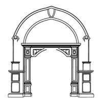 Ornate Gothic Archway Detailed Line Art Illustration of Architectural with Decorative Pillars, Carvings, and Symbolic Geometric Elements. vector
