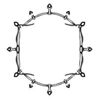 Intricate Black and White Ornamental Frame with Stylized Geometric Elements and a Square Central Opening, Isolated on White. vector