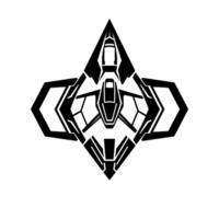 Symmetrical Geometric of a Futuristic Spaceship, Black and White, High Contrast, Isolated. vector
