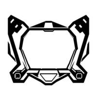Futuristic Tech Frame , Black and White, Geometric Shapes, Abstract Cyberpunk Aesthetic, Decorative Panel for Digital Interfaces. vector