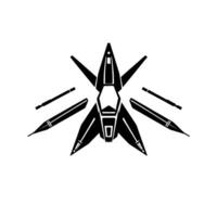 Abstract Black and White Starburst Composition Featuring a Stylized Spaceship and Projectile Elements on a White Background. vector