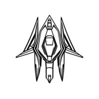 Futuristic Illustration of a Black and White Starfighter , Showing a Geometric Shape with Winglike Structures. vector
