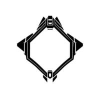 Futuristic Black Geometric Frame with Detailed Angular Designs, Minimalist Aesthetic, Isolated on White, Modern Emblem. vector