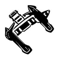 Bold Black and White Linocut of a Machinists Caliper Tool, Showcasing Geometric Lines and Precision in . vector