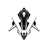 Futuristic Black White Jet Fighter Silhouette, Symmetric , Abstract Geometric Composition, Clean Lines, Monochromatic Minimalist Style. vector