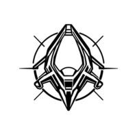Futuristic Black and White Illustration of an Abstract Spacecraft, Geometric , Compass Element. vector
