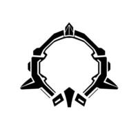 Black and White Futuristic Ornamental Frame with Geometric Edges, Featuring Spikes and Angular Elements on White Background. vector