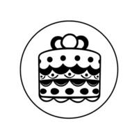 Elegant Black and White Illustration of a Decorated Rectangular Cake with a Bow, Presented Inside a Circle, Emphasizing Simplicity. vector