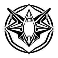 Abstract Black and White Starburst with Central AircraftVessel Motif within a Circular Geometric . vector