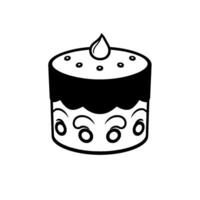 Stylized Black and White Cake Illustration with Droplet Detail on Top and Decorative Scrollwork on the Bottom Tier, Isolated. vector