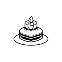 Minimalist Black and White Illustration of Layered Cake with Floral Topping on a Plate. vector