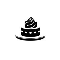 Elegant black and white minimalist cake illustration featuring a twotiered on a simple plate, with a cream topping on a clean white background. vector
