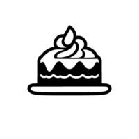 Minimalist Black and White Illustration of a Layered Cake with Creamy Swirls, on a simple stand, isolated on white background. vector