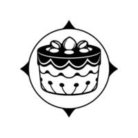 Black and white decorative cake , framed within a compass rose element, featuring scalloped edges and elegant toppings. vector