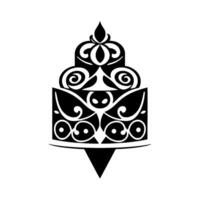 Abstract Black and White Ornamental with Geometric Shapes, Swirls, and a Droplet Peak, Against White. vector