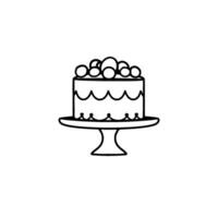 Simple, Elegant Black and White Line Art Cake on a Pedestal, Adorned with Round Toppings, Against a Clean White Background. vector