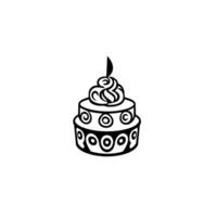 Black and White Layered Cake with Swirl Icing, Circles, and Decorative Ornaments, Symbol for Celebration, Isolated on White. vector