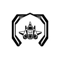 Futuristic Fighter Jet Within Angular Frame Minimalist Black and White Illustration. vector