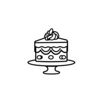 Minimalist black and white illustration of a single slice of cake with frosting on a cake stand. vector