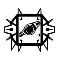 Bold, geometric compass emblem with spiky square frame, minimalist , black and white. vector