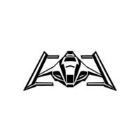 Geometric Black and White Illustration of a Futuristic Spaceship or Fighter Jet on a Bright White Background. vector
