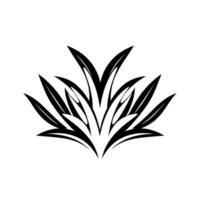 Black and White Stylized Floral with Sharp, Angular Leaves and a Symmetrical Composition on White Backdrop. vector