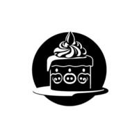 Minimalist Black and White Illustration of a Cake Decorated with Swirl Cream, Presented on a Plate Within a Circular Backdrop. vector