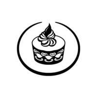 Elegant Black and White Cake Within Circle A Simplified Dessert Illustration with Detailed Swirl Frosting and Decorative Edge, Perfect for Bakery Logos. vector