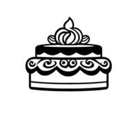 Stylized TwoTiered Cake Illustration Black Outline with Ornamental Details, Decorative Frosting, and a clean white background, perfect for a or element. vector