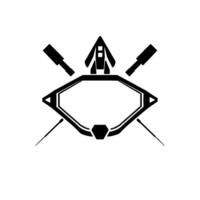 Geometric Black and White Composition Abstract Emblem Featuring a Spacecraft, Batons, and Stylized Shield vector