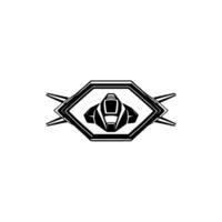 Geometric black and white minimalist illustration featuring a stylized spaceship within a diamond frame, evoking futuristic . vector