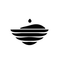 Abstract minimalist black and white illustration of a bowllike shape with stacked lines and a water droplet. vector